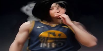 NBA总决赛湖人球员詹姆斯突破上篮，球馆观众起立欢呼，激烈对抗画面
